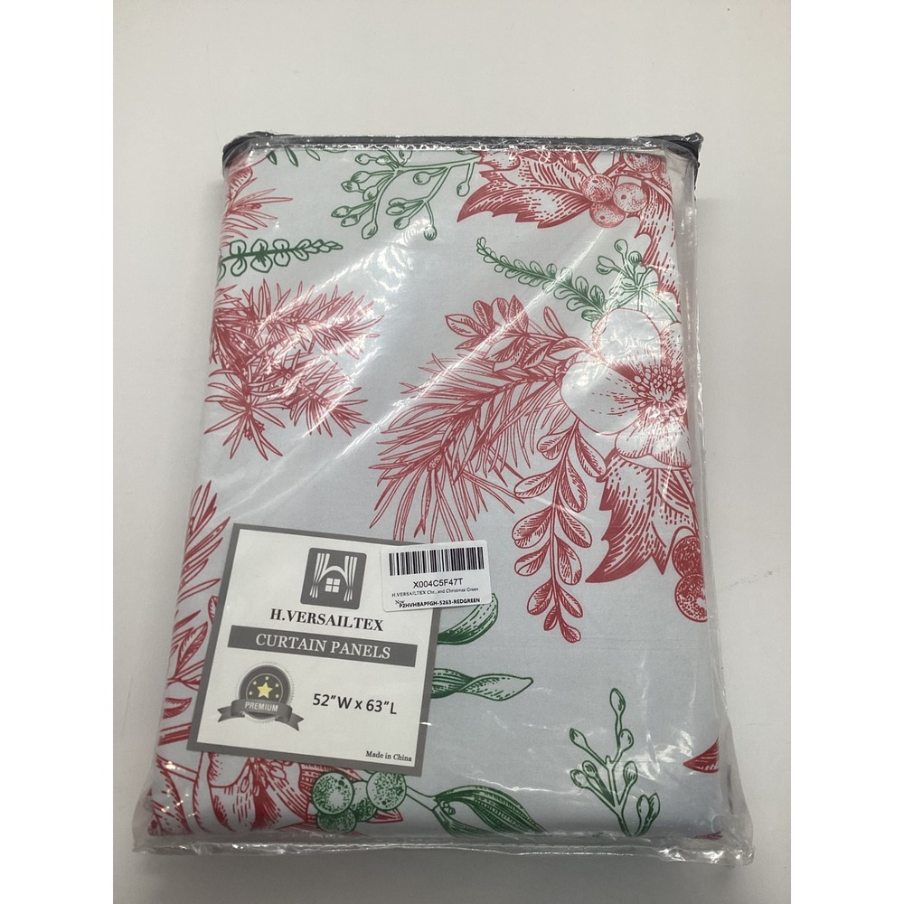 H.Versailtex Christmas Green Red Floral Curtain Panels 52x63 Holiday Decor